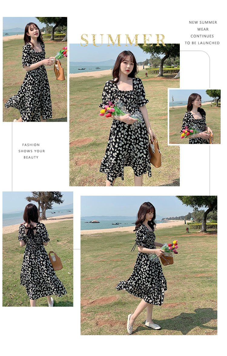 Super Fairy Open Back Chiffon Tea Break French Floral Dress