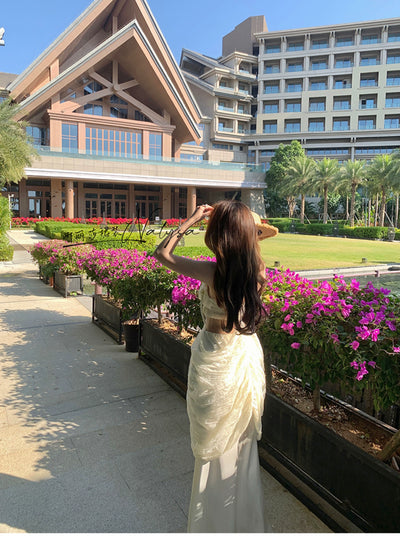 Elegant Ladies Seaside Holiday Midriff Outfit Dress Dress