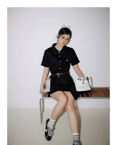 Li Xiaosan Loose-Fit Black Working Wear Dress Fake Two-Piece