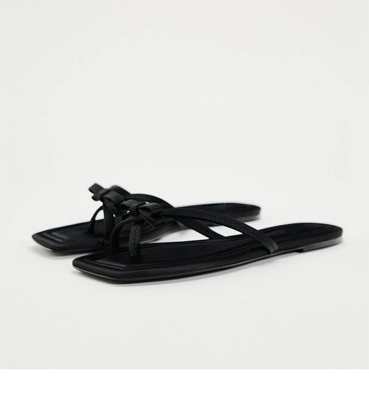 Flip Toe Flats Vacation Style Slippers Outwear Bows