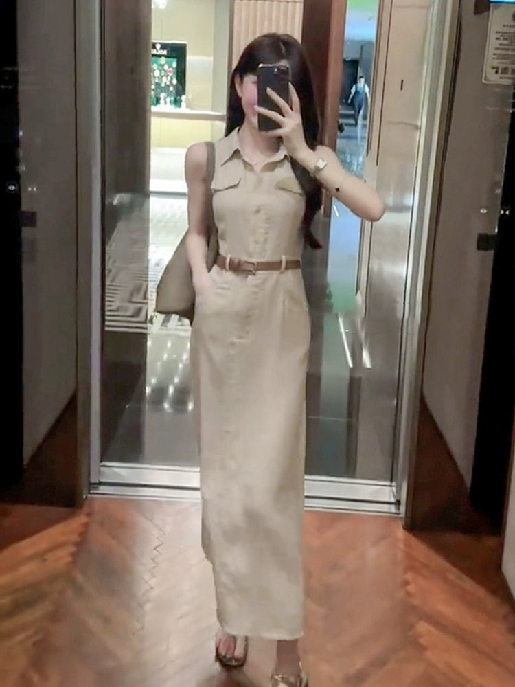 Women's French Waist Summer Dress Sleeveless Shirt