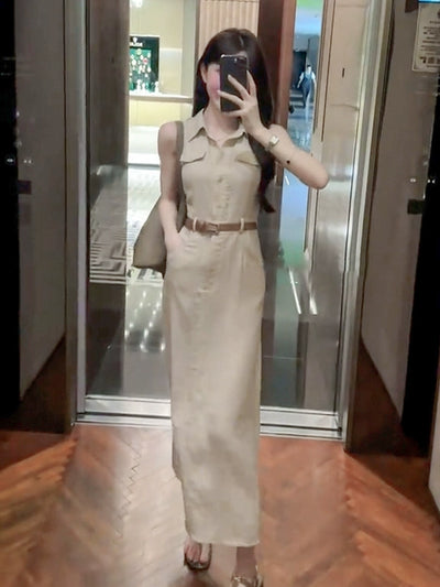 Women's French Waist Summer Dress Sleeveless Shirt