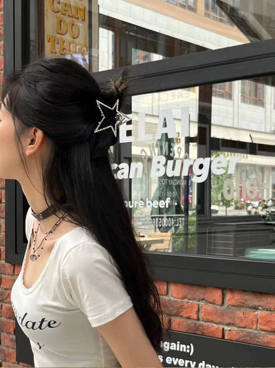 Y2g Sexy Ins Niche Style Sweet Cool Five-Pointed Star High Ponytail Back Head Metal Grip Shark Clip Hairware Hair Accessories