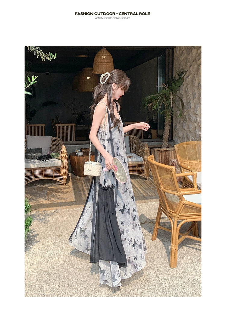 New Chinese Style Chinese Style Sling Dress Chiffon Ink Painting