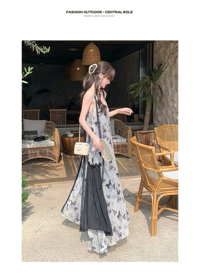 New Chinese Style Chinese Style Sling Dress Chiffon Ink Painting