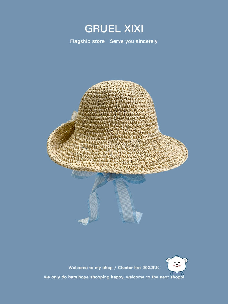 Korean Style Small Flower Women's Seaside Beach Bow Straw Hat