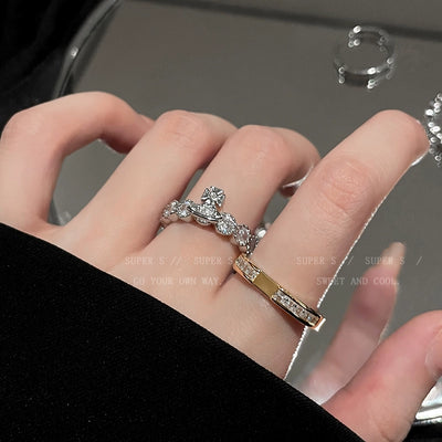 Super Flash Queen Mother Earth Planet Double-Layer Ring Female Twin Switchable Index Finger Ring Accessible Luxury Classy Simple Bracelet Couple's Ring