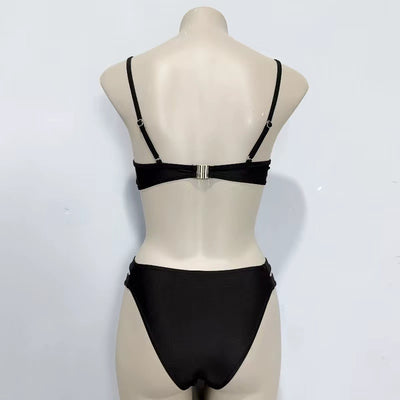 Amber Foreign Trade Original Garment Advanced Black Sexy Two-Piece Swimsuit Hot Spring Vacation Fashion Bikinis Fairy Style With Chest Pad