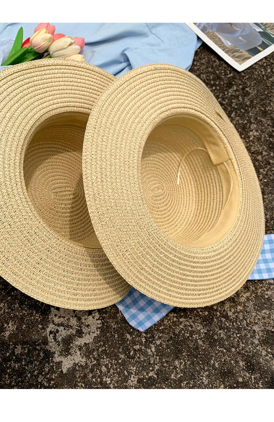 Straw Hat Japanese Style Women's Spring Summer Outing Plaid Bows
