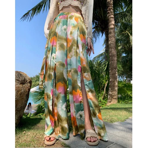 Ethnic Style Seaside Vacation Style Chiffon Loose Pants Suit + with Chest Pad Bikini Top + Sun-Protective Clothing Small Coat