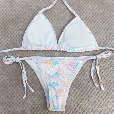 Print Tube Top Bikini Strap Three-Point Bikini Surfing Swimsuit Female Sexy Sanya Vacation Swimwear