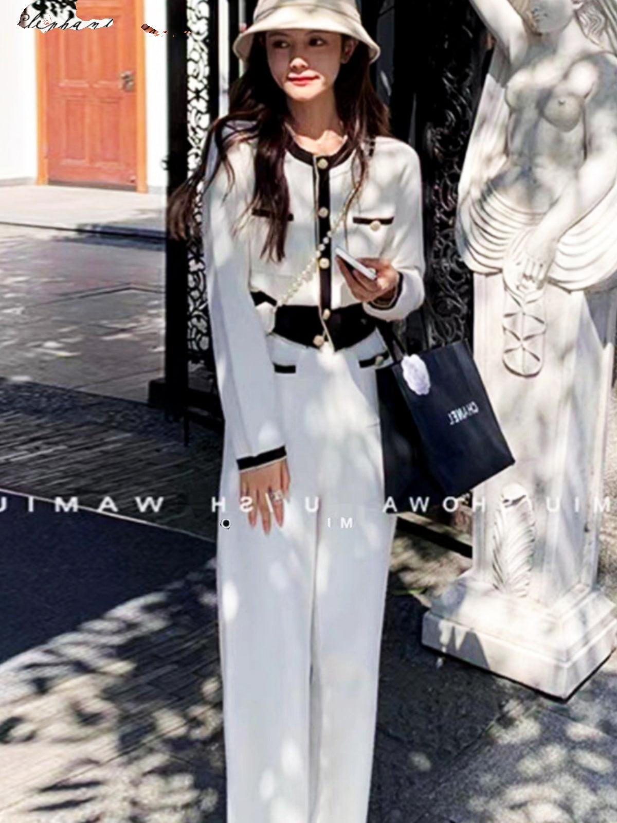 Classic Style Wide Leg Pants Seaside Vacation Knitted Cardigan