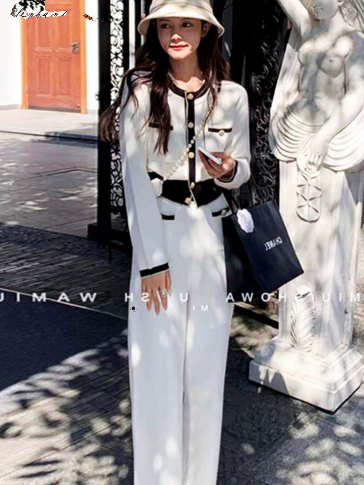 Classic Style Wide Leg Pants Seaside Vacation Knitted Cardigan