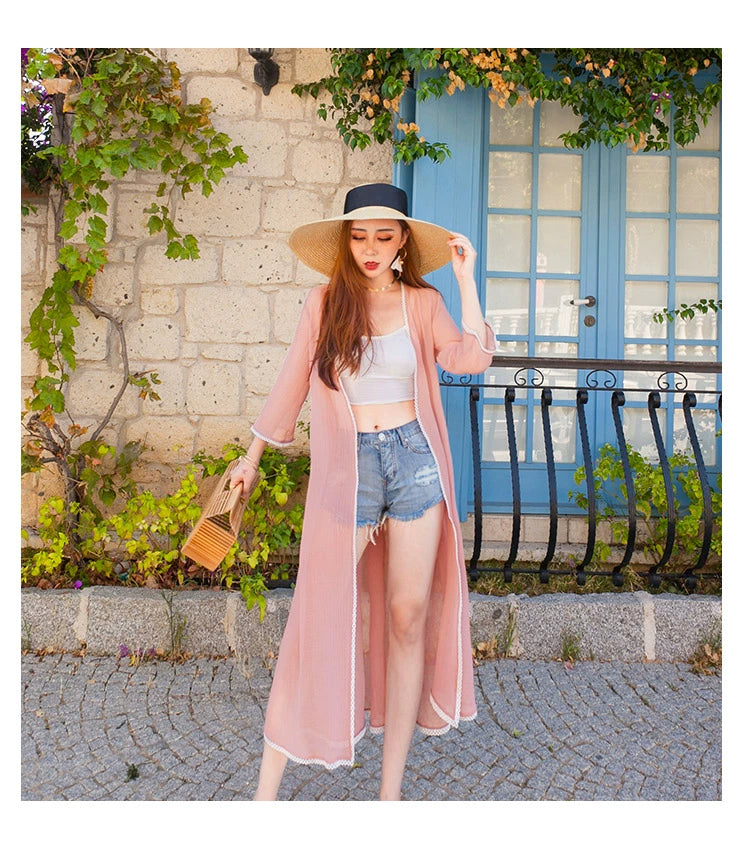 Beautiful Vacation Long Pleating Beach Shawl Cardigan