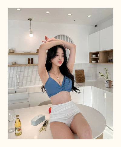 South korea New Swimsuit Women Sexy High Waist Retro Pure Desire Ventilation Network Red Split Bikinis Hot Spring Vacation Swimsuit