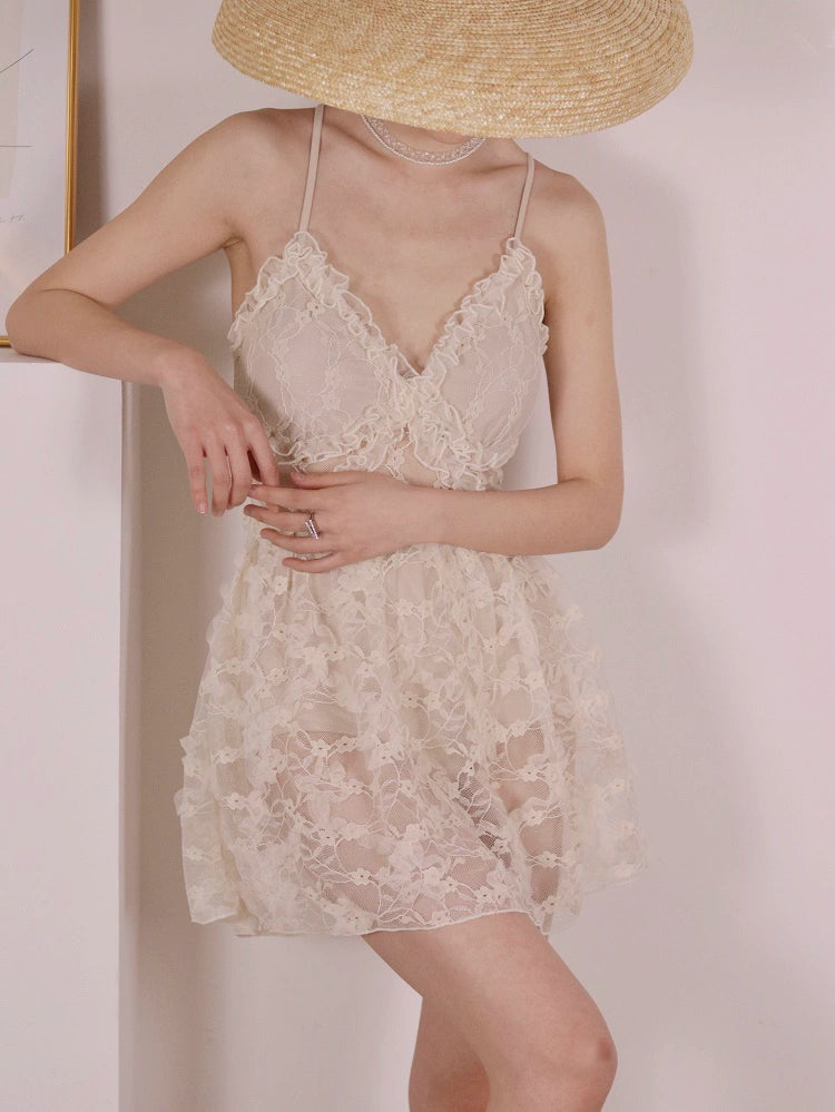 Customized Retro French Elegant Open Back Swimsuit Dress