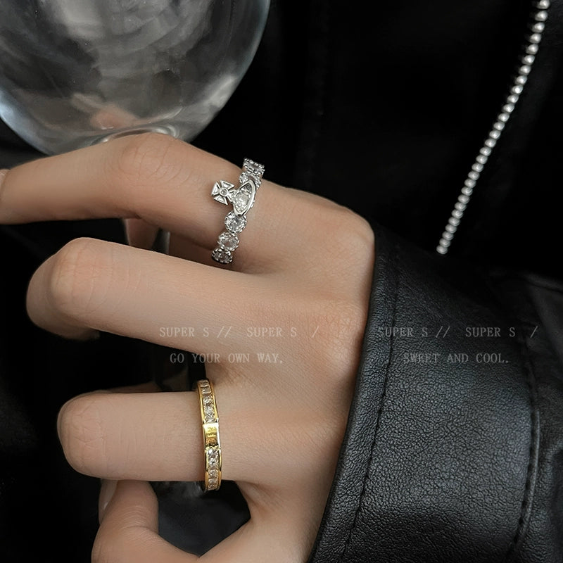 Super Flash Queen Mother Earth Planet Double-Layer Ring Female Twin Switchable Index Finger Ring Accessible Luxury Classy Simple Bracelet Couple's Ring