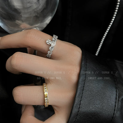 Super Flash Queen Mother Earth Planet Double-Layer Ring Female Twin Switchable Index Finger Ring Accessible Luxury Classy Simple Bracelet Couple's Ring