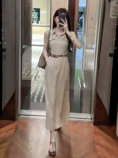 Women's French Waist Summer Dress Sleeveless Shirt