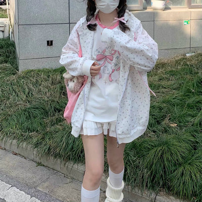 Sub-Culture Y2g Millennium Japanese Style Soft Girl Two-Dimensional Small Floral Cat Embroidered Hoodie Female Fall Winter Coat