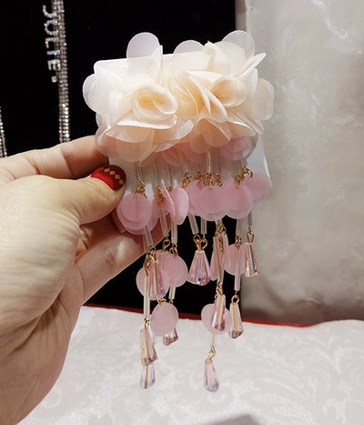Long European and American Exaggerated Tassel Thin-Looking Earrings Flowers