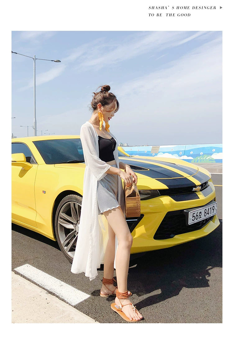 Beautiful Vacation Long Pleating Beach Shawl Cardigan