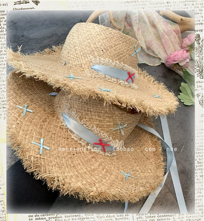 Straw Hat French Flat Top Female Summer Seaside Bows