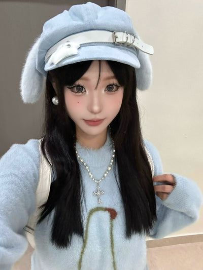 Original Water Color Puppy Ear Cap Subculture Beret Cute Personality House Culture Y2g Gyaru Winter Hat