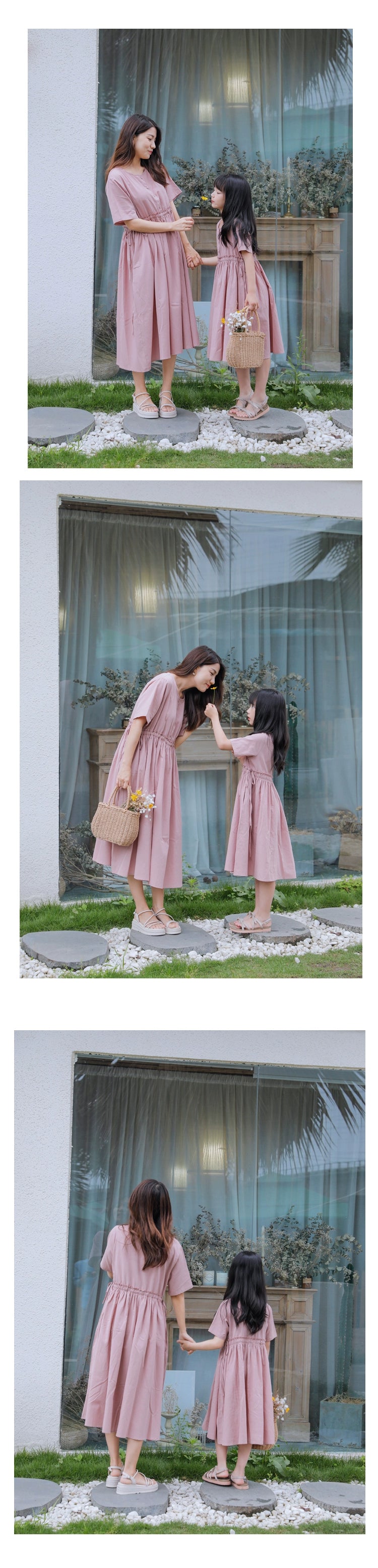 Yijiang/2025 Summer Clothing New Arrival Original Mother-Daughter Matching Outfit/Japanese Style Pink Vacation Style Parent-Child Clothing Pure Cotton Dress Thin