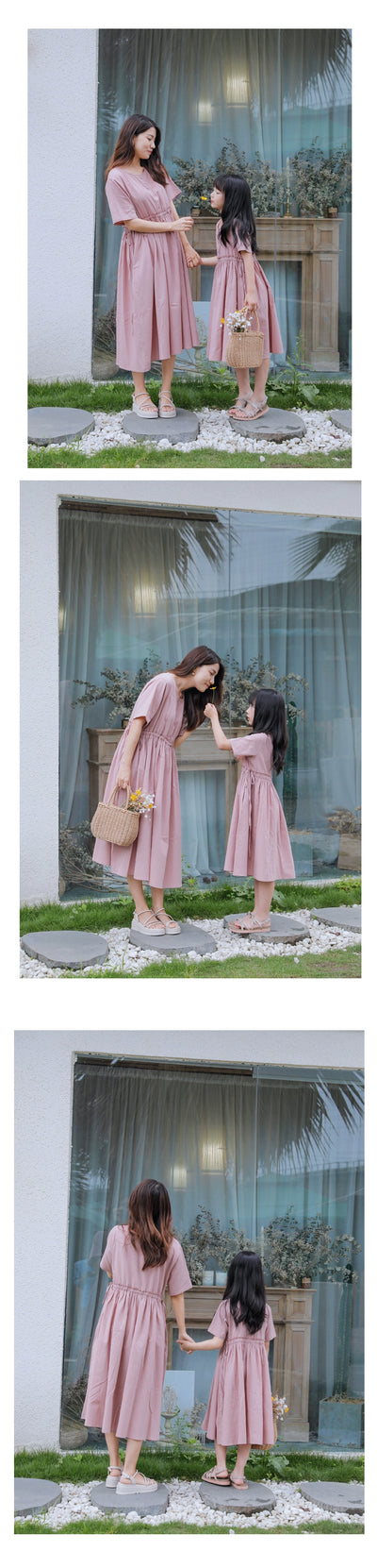 Yijiang/2025 Summer Clothing New Arrival Original Mother-Daughter Matching Outfit/Japanese Style Pink Vacation Style Parent-Child Clothing Pure Cotton Dress Thin