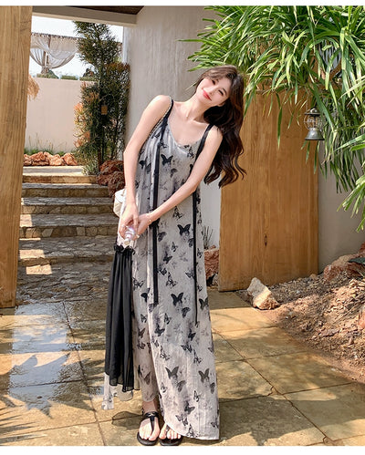 New Chinese Style Chinese Style Sling Dress Chiffon Ink Painting