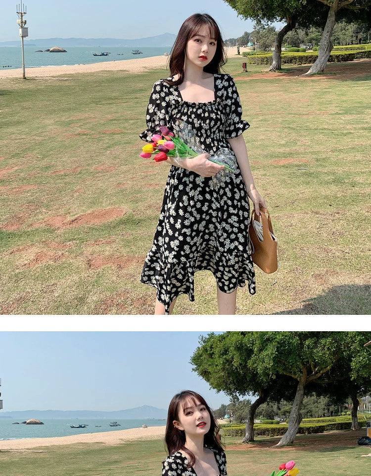 Super Fairy Open Back Chiffon Tea Break French Floral Dress