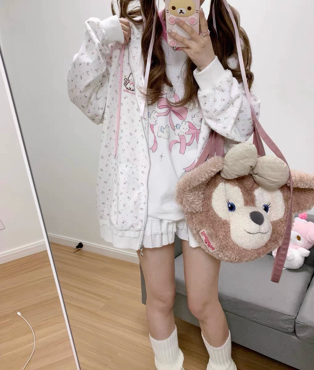 Sub-Culture Y2g Millennium Japanese Style Soft Girl Two-Dimensional Small Floral Cat Embroidered Hoodie Female Fall Winter Coat