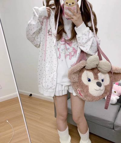 Sub-Culture Y2g Millennium Japanese Style Soft Girl Two-Dimensional Small Floral Cat Embroidered Hoodie Female Fall Winter Coat