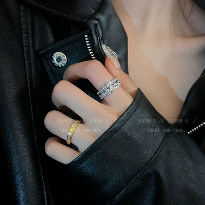 Super Flash Queen Mother Earth Planet Double-Layer Ring Female Twin Switchable Index Finger Ring Accessible Luxury Classy Simple Bracelet Couple's Ring