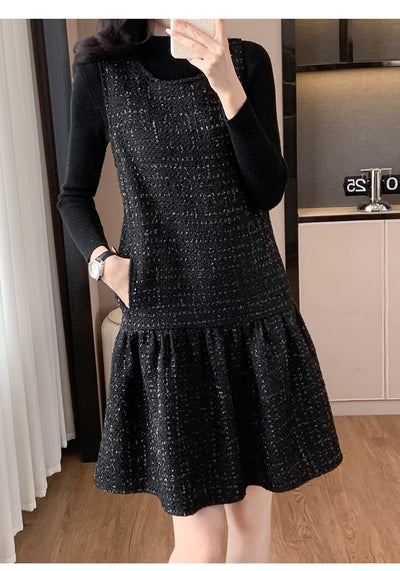 Woolen One piece Dress Women clothing Plus size Fat Mm2024 Autumn and Winter New Age-Reducing High end Western Style Fashion Woolen Vest Dress