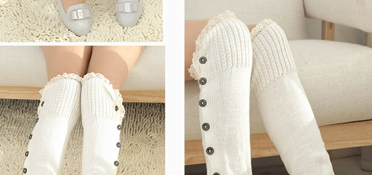 Women's Lolita Autumn Japanese-Style Wool Button Socks