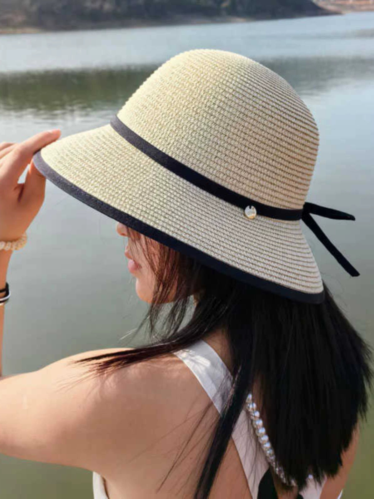 Hepburn Style Raffia Hat Women's Summer Big Brim Vacation Beach Hat Split Bows Travel Fashion Sun Hat Tide