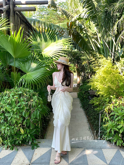 Elegant Ladies Seaside Holiday Midriff Outfit Dress Dress
