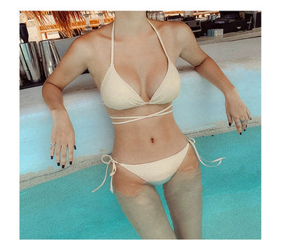 Fashion Ins Swimsuit Women's Summer Vacation Small Size Sexy Three-Point Bikini Separates Shoelace Strap Hot Spring Swimsuit