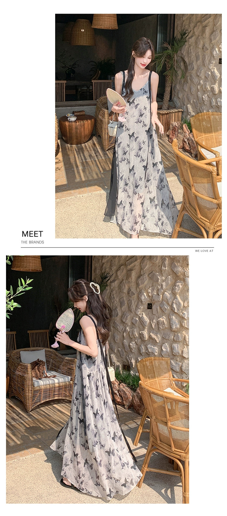 New Chinese Style Chinese Style Sling Dress Chiffon Ink Painting