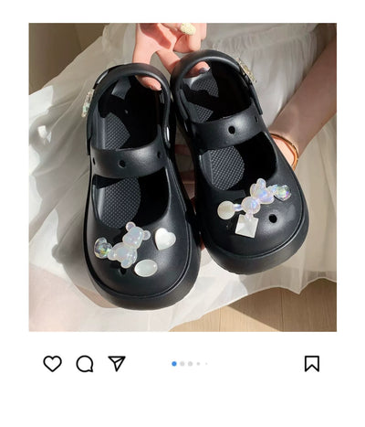 Thin Strip Sweet Rhinestone Mary Jane Sandals Fairy Style Fashion Summer Outwear Holiday Sandals Hole Shoes
