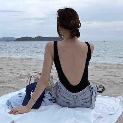 Hot Spring Classic Simple Open Back Outwear Photography Women's Swimsuit