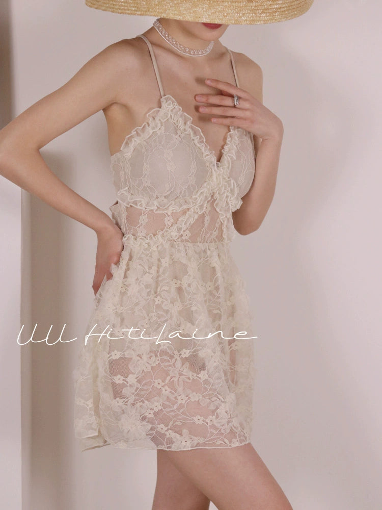 Customized Retro French Elegant Open Back Swimsuit Dress