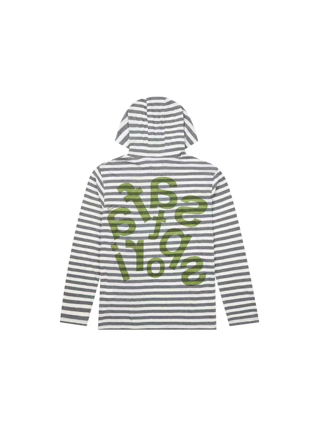Sweet Potato Oni Homemade 2024 Spring Niche Style Safari Stripes Hooded Letter-Print Y2g Loose Long Sleeves