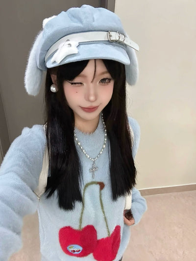 Original Water Color Puppy Ear Cap Subculture Beret Cute Personality House Culture Y2g Gyaru Winter Hat