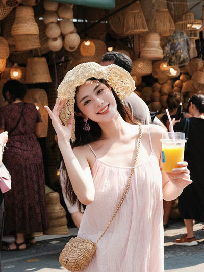 Women's Summer Outdoor Sunshade Foldable Bow Straw Hat