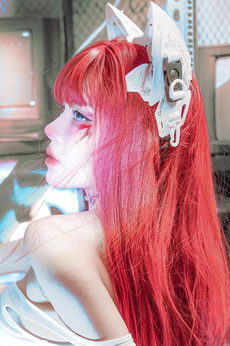 Y2g Sea King Red Long Straight Hair Full Head Cover Lolita Qi Bangs Gyaru Pull Red One-Size-Cut Long Hair Cos Universal