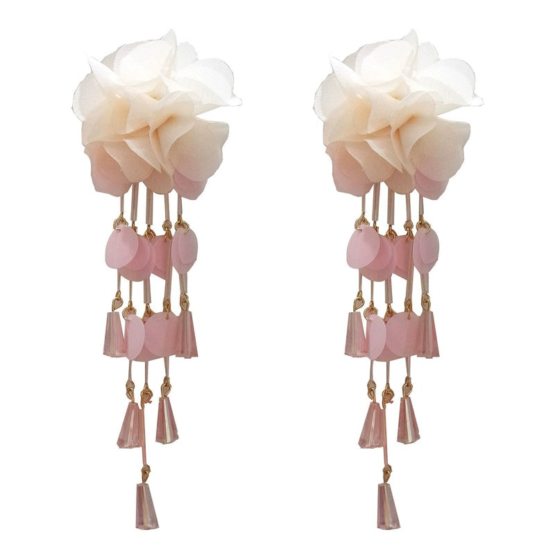 Long European and American Exaggerated Tassel Thin-Looking Earrings Flowers