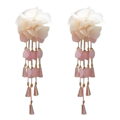 Long European and American Exaggerated Tassel Thin-Looking Earrings Flowers